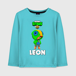 Лонгслив хлопковый детский BRAWL STARS LEON, цвет: бирюзовый