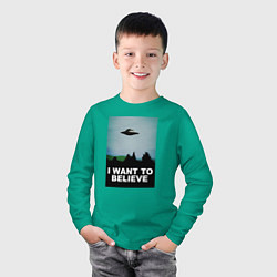 Лонгслив хлопковый детский I WANT TO BELIEVE, цвет: зеленый — фото 2