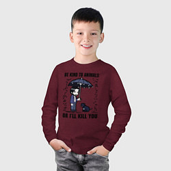 Лонгслив хлопковый детский Be kind to animals or I'll kil, цвет: меланж-бордовый — фото 2