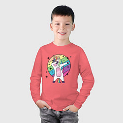 Лонгслив хлопковый детский Dab Unicorn, цвет: коралловый — фото 2