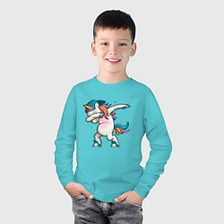 Лонгслив хлопковый детский Единорог, цвет: бирюзовый — фото 2
