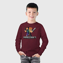 Лонгслив хлопковый детский MINECRAFT, цвет: меланж-бордовый — фото 2