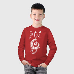 Лонгслив хлопковый детский Котик музыкальный белый, цвет: красный — фото 2