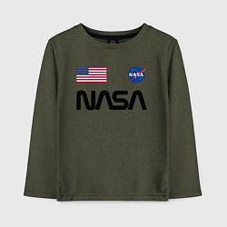 Лонгслив хлопковый детский NASA НАСА, цвет: меланж-хаки