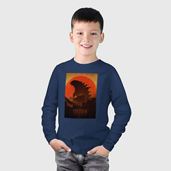 Лонгслив хлопковый детский Godzilla and red sun, цвет: тёмно-синий — фото 2