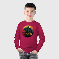 Лонгслив хлопковый детский Godzilla in circle, цвет: маджента — фото 2