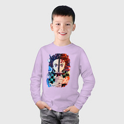 Лонгслив хлопковый детский KIMETSU NO YAIBA, цвет: лаванда — фото 2