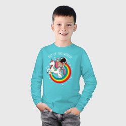 Лонгслив хлопковый детский Космонавт, цвет: бирюзовый — фото 2