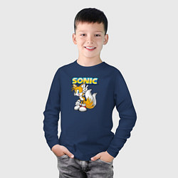 Лонгслив хлопковый детский Sonic, цвет: тёмно-синий — фото 2