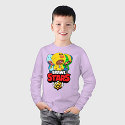 Лонгслив хлопковый детский BRAWL STARS LEON SKINS, цвет: лаванда — фото 2