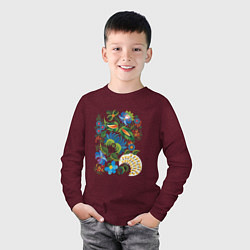 Лонгслив хлопковый детский Славянский орнамент, цвет: меланж-бордовый — фото 2