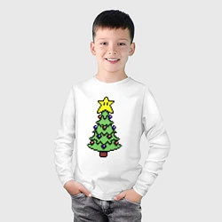 Лонгслив хлопковый детский Пиксельная елка, цвет: белый — фото 2