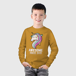 Лонгслив хлопковый детский Единорог, цвет: горчичный — фото 2