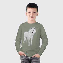 Лонгслив хлопковый детский Белый волк, цвет: авокадо — фото 2