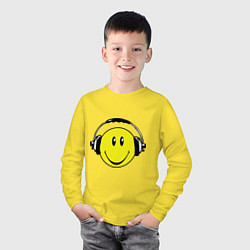 Лонгслив хлопковый детский Смайлик в наушниках, цвет: желтый — фото 2