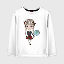 Лонгслив хлопковый детский Я люблю географию, цвет: белый