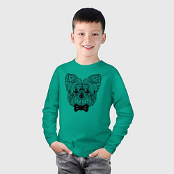 Лонгслив хлопковый детский Йоркширский терьер с бантом, цвет: зеленый — фото 2