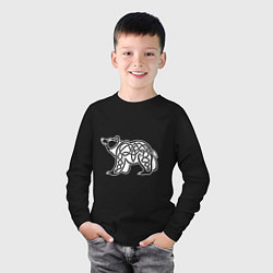 Лонгслив хлопковый детский Скандинавский медведь белый, цвет: черный — фото 2