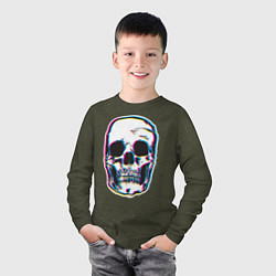 Лонгслив хлопковый детский Glitch Skull, цвет: меланж-хаки — фото 2
