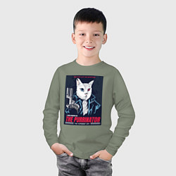 Лонгслив хлопковый детский Кот Терминатор пародия, цвет: авокадо — фото 2