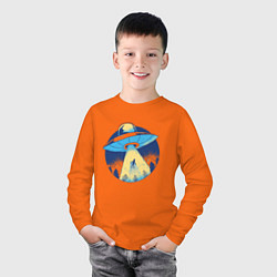 Лонгслив хлопковый детский Похищение пришельцами в лесу, цвет: оранжевый — фото 2