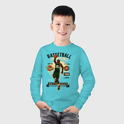 Лонгслив хлопковый детский Чемпионы по баскетболу, цвет: бирюзовый — фото 2