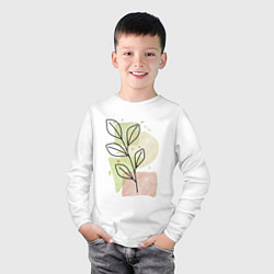 Лонгслив хлопковый детский Листья на акварели, цвет: белый — фото 2