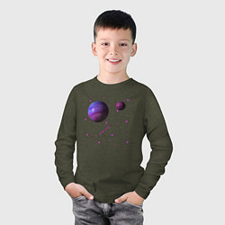 Лонгслив хлопковый детский Космос Планеты, цвет: меланж-хаки — фото 2