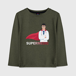 Лонгслив хлопковый детский Супер врач Super Doc Z, цвет: меланж-хаки