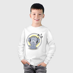 Лонгслив хлопковый детский Слоненок в наушниках, цвет: белый — фото 2