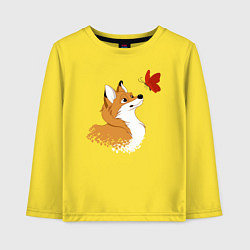 Лонгслив хлопковый детский Лиса и бабочка, цвет: желтый