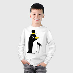 Лонгслив хлопковый детский Пингвин в шляпе, цвет: белый — фото 2