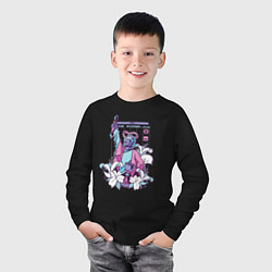 Лонгслив хлопковый детский Vaporwave Pixel Wizard Flowers, цвет: черный — фото 2
