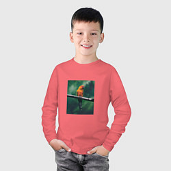 Лонгслив хлопковый детский Попугай сидит на ветке, цвет: коралловый — фото 2