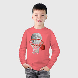 Лонгслив хлопковый детский Planet basketball, цвет: коралловый — фото 2
