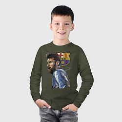 Лонгслив хлопковый детский Lionel Messi Barcelona Argentina Striker, цвет: меланж-хаки — фото 2