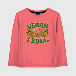 Лонгслив хлопковый детский Vegan - How I Roll, цвет: коралловый