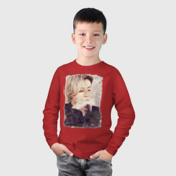 Лонгслив хлопковый детский Задумчивый Чонгук, цвет: красный — фото 2