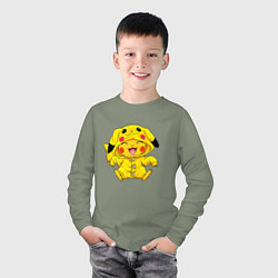 Лонгслив хлопковый детский Милый пикачу, цвет: авокадо — фото 2