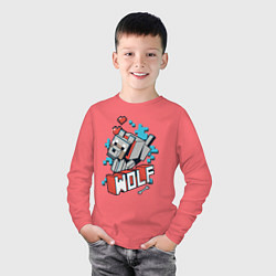 Лонгслив хлопковый детский Майнкрафт Волк, Minecraft Wolf, цвет: коралловый — фото 2