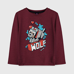 Лонгслив хлопковый детский Майнкрафт Волк, Minecraft Wolf, цвет: меланж-бордовый