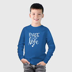Лонгслив хлопковый детский Надпись - Сделано с любовью, цвет: синий — фото 2