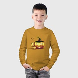 Лонгслив хлопковый детский Halloween, цвет: горчичный — фото 2