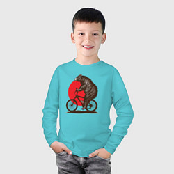 Лонгслив хлопковый детский Медведь на велосиеде, цвет: бирюзовый — фото 2