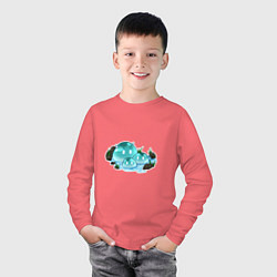 Лонгслив хлопковый детский Слаймы в пруду, цвет: коралловый — фото 2