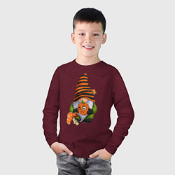 Лонгслив хлопковый детский Гном с тыквой, цвет: меланж-бордовый — фото 2
