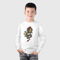 Лонгслив хлопковый детский Зелёный китайский дракон, цвет: белый — фото 2