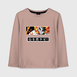 Лонгслив хлопковый детский Ренгоку Кенджуро взгял клинок демонов столб пламен, цвет: пыльно-розовый