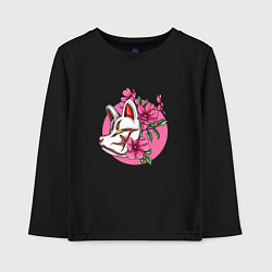 Лонгслив хлопковый детский Кицунэ на цветах, цвет: черный