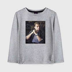 Лонгслив хлопковый детский Леонардо Ди Каприо, фотопортрет, цвет: меланж